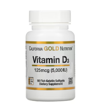 California Gold Nutrition, витамин D3, 125 мкг (5000 МЕ), 90 капсул из рыбьего желатина:uz:California Gold Nutrition, Vitamin D3, 125 mkg (5000 IU), 90 baliq jelatin kapsulalari