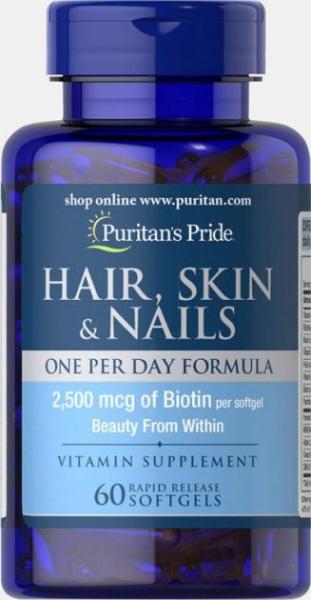 Витамины Puritan's Pride Hair, Skin & Nails One Per Day Formula 60 капсул:uz:Puritan's Pride Soch, Teri va Tirnoqlar Kuniga 1 marta Formula 60 kapsula