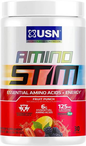 Аминокислоты USN Amino Stim, фруктовый пунш, 30 порций:uz:USN Amino Stim, Fruit Punch, 30 ta porsiya