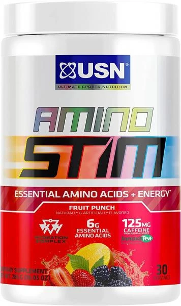 Аминокислоты USN Amino Stim, фруктовый пунш, 30 порций:uz:USN Amino Stim, Fruit Punch, 30 ta porsiya