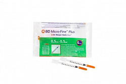 Шприцы инсулиновые одноразовые BD Micro-Fine Plus с иглами 0,5 ml U-100 0,25 x 6,0 mm (31 G) N10