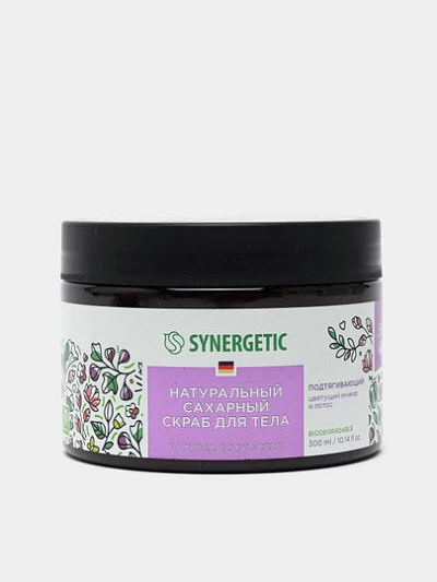 Сахарный скраб для тела Synergetic Подтягивающий, цветущий инжир и лотос, 300 мл