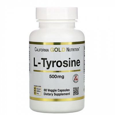 L-тирозин, California Gold Nutrition, AjiPure, 500 мг, 60 растительных капсул:uz:L-Tyrosine, California Gold Nutrition, AjiPure, 500 mg, 60 Veg Kapsulalar