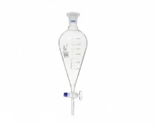 1000 ml darajali bo'linadigan huni, kran bilan, borosilikat shisha, nok shaklidagi, 29/32 zımpara bilan, plastik Mant