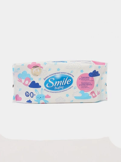 Влажные салфетки для детей Smile, с рисовым молочком, 56 шт