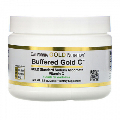 Витамин C в форме порошка, California Gold Nutrition, Buffered Gold C , аскорбат натрия, 238 г (8,4 унции):uz:Vitamin C kukuni, Kaliforniya oltin oziqlanishi, tamponlangan oltin C, natriy askorbat, 8,4 oz (238 g)