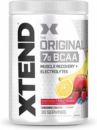 XTEND Original BCAA Powder Knockout Fruit Punch | Не содержащий сахара напиток для восстановления мышц после тренировки с аминокислотами | 7г BCAA для мужчин и женщин | 30 порций:uz:XTEND original BCAA kukuni nokautli mevali zarba | Mashqdan keyin shakars