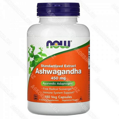 Aшвaгaндa Now Foods, 450 мг, 180 pacтитeльныx кaпcул:uz:Ashvagandha endi oziq-ovqat, 450 mg, 180 sabzavotli kapsulalar