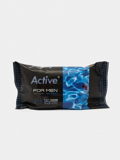 Салфетки влажные гигиенические "Active For Men" Sea Breeze 15 шт