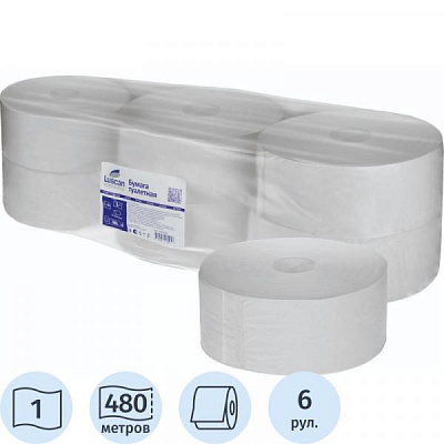 Бумага туалетная д/дисп Luscan Professional 1сл втор 480м 6рул/уп:uz:Disp uchun hojatxona qog'ozi Luscan Professional 1sl vtor 480m 6 rulon/paket