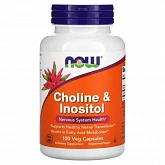 NOW Foods, Холин и инозитол, 100 растительных капсул:uz:NOW Oziq-ovqatlar, xolin va inositol, 100 sabzavotli kapsulalar