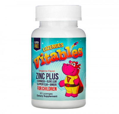 Vitables, Zinc Plus, добавка с цинком для детей, мандариновый вкус, 90 пастилок:uz:Vitables, Sink Plus, Bolalar uchun sink qo'shimchasi, Mandarin lazzati, 90 pastil