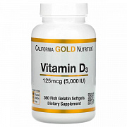 California Gold Nutrition, D3 vitamini, 125 mkg (5000 IU), 360 baliq jelatin kapsulalari