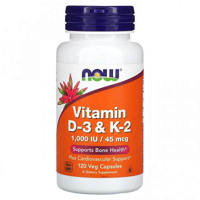 Витамины D3 и K2 Now Foods, 120 растительных капсул:uz:Vitamin D3 va K2 Endi ovqatlar, 120 sabzavotli kapsulalar