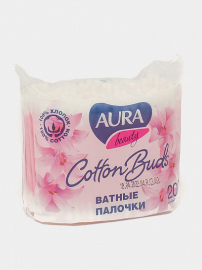 Ватные палочки в пакете Aura, 200 шт