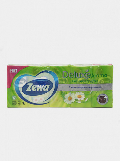 Платки Zewa Deluxe Ромашка 3 слоя 10 шт, 32 в коробке